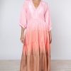 Dresses Juliet Dunn | Silk Ombre Maxi Dress In Candy, Coral & Nutmeg Pink Coral Nutmeg