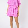 Dresses Juliet Dunn | Poplin Blouson With Ric Rac Detail In Washed Neon Orchid Washed Orchid