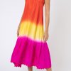 Dresses Juliet Dunn | Sunset Silk Ombre V Neck Midi Dress Red Yellow Fuchsia