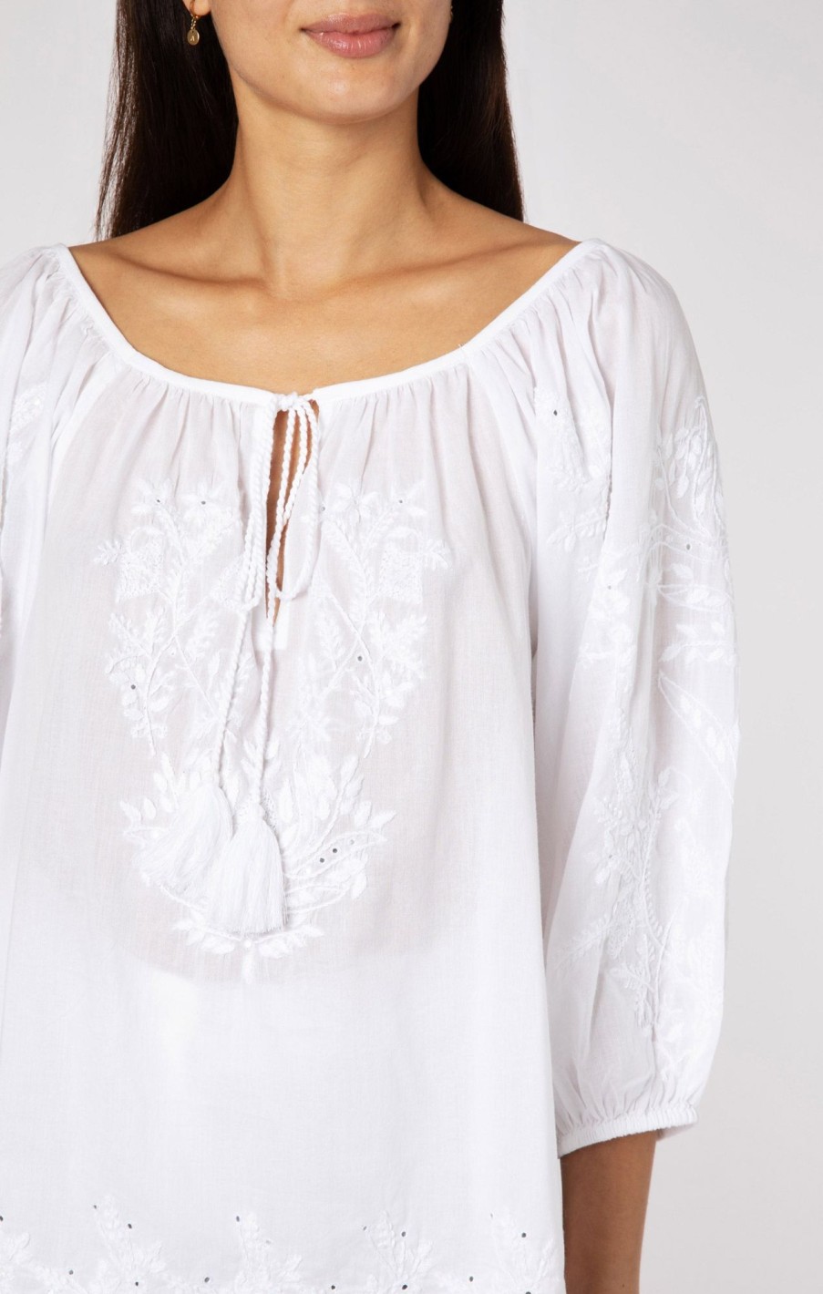 Tops & Shirts Juliet Dunn | Boho Top With Tonal Embroidery White