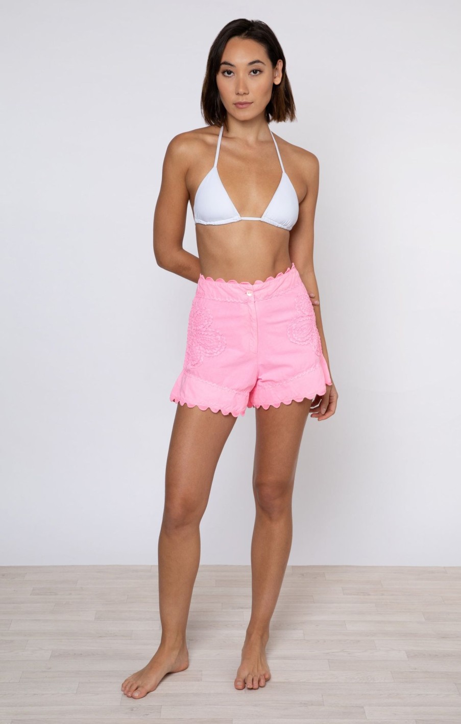 Skirts Shorts & Jumpsuits Juliet Dunn | Poplin High Waisted Shorts With Ric Rac Embroidery Candy