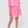 Dresses Juliet Dunn | Sugar Pink Blouson Dress With Neon Peach Embroidery Sugar Pink Neon Peach