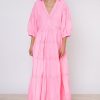 Dresses Juliet Dunn | V-Neck Loose Maxi Dress In Poplin With Ric Rac Embroidery Candy