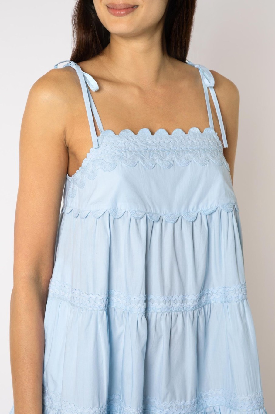 Dresses Juliet Dunn | Poplin Trapeze Mini Dress In Pale Blue