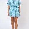 Dresses Juliet Dunn | Rose Border Blouson Dress Sky Blue