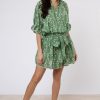 Dresses Juliet Dunn | Small Flower Block Print Blouson Dress In Olive Green