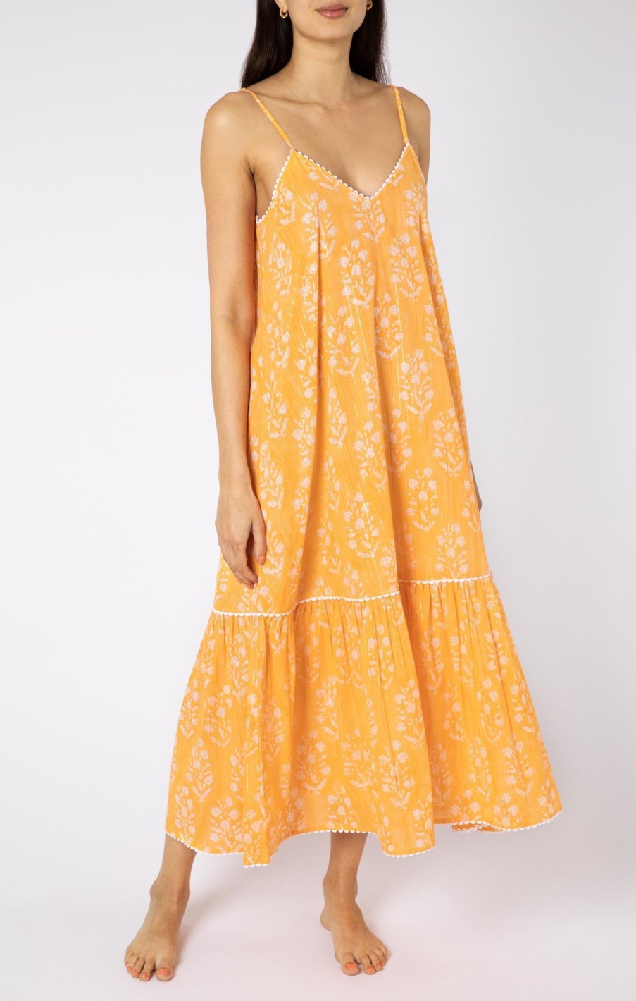 Dresses Juliet Dunn | V Neck Midi Dress In Small Flower Block Print Apricot