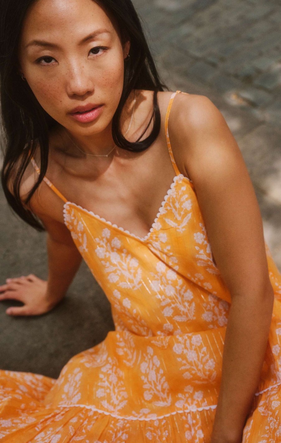 Dresses Juliet Dunn | V Neck Midi Dress In Small Flower Block Print Apricot