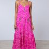 Dresses Juliet Dunn | Silk V Neck Midi Dress With Sequin Embroidery Fuchsia