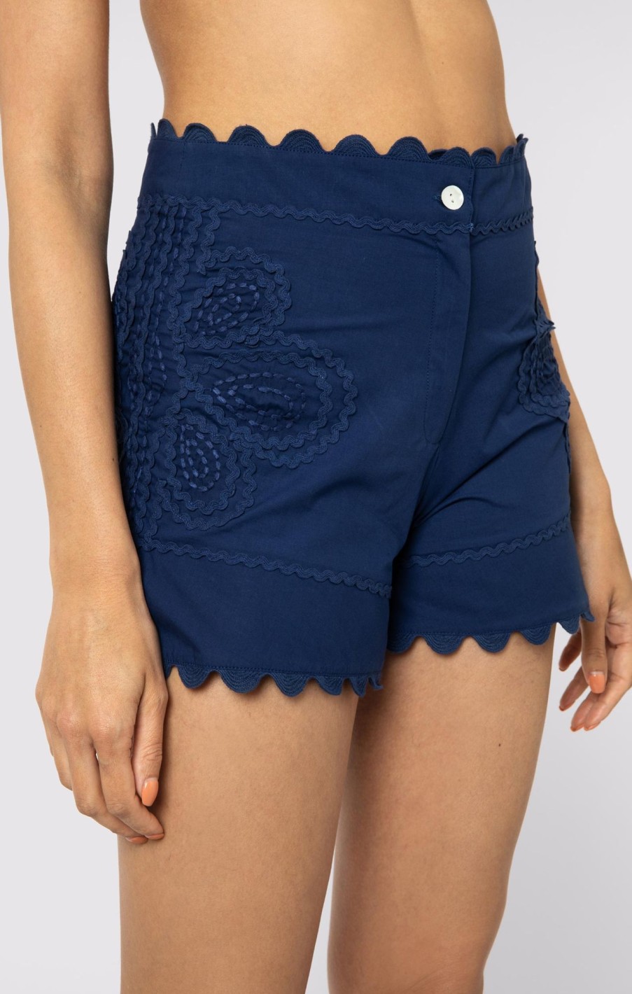 Skirts Shorts & Jumpsuits Juliet Dunn | Poplin Shorts With Ric Rac Details Indigo