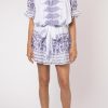 Dresses Juliet Dunn | Blouson Dress With Dhaka Print In Indigo Indigowhite