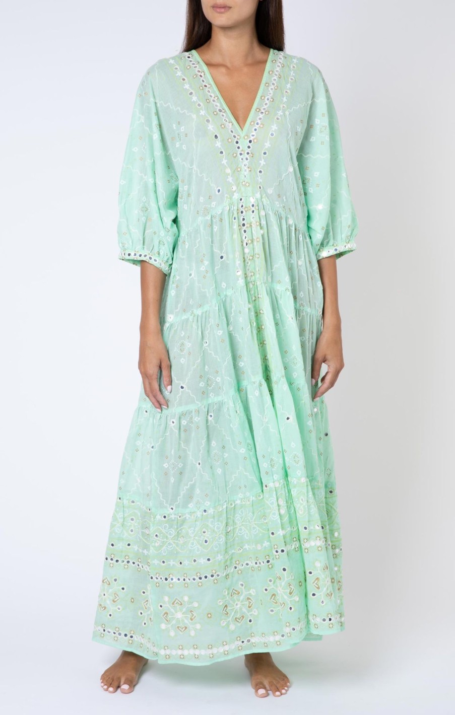 Dresses Juliet Dunn | Mosaic Print V Neck Loose Maxi Dress In Mint