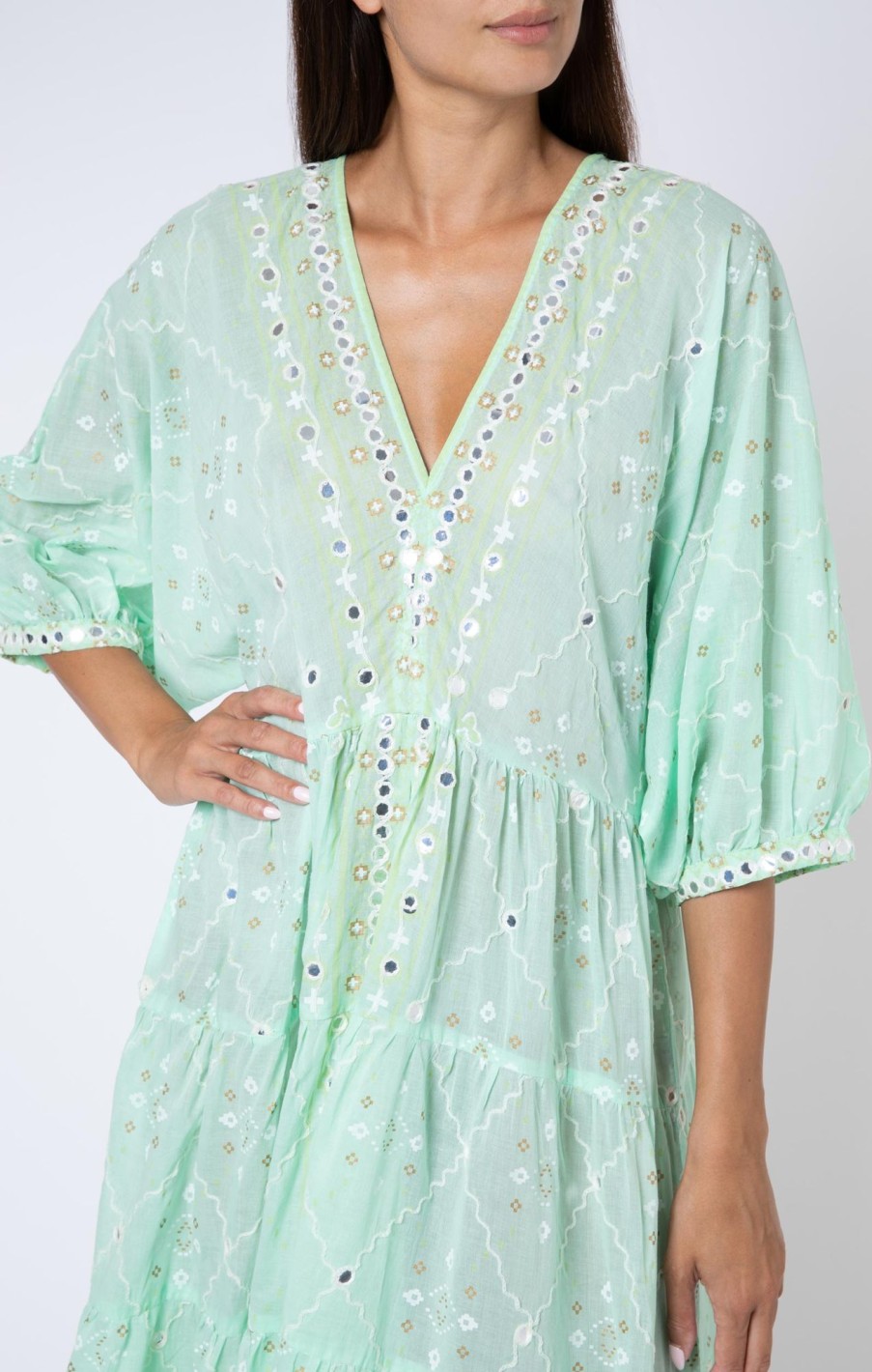 Dresses Juliet Dunn | Mosaic Print V Neck Loose Maxi Dress In Mint